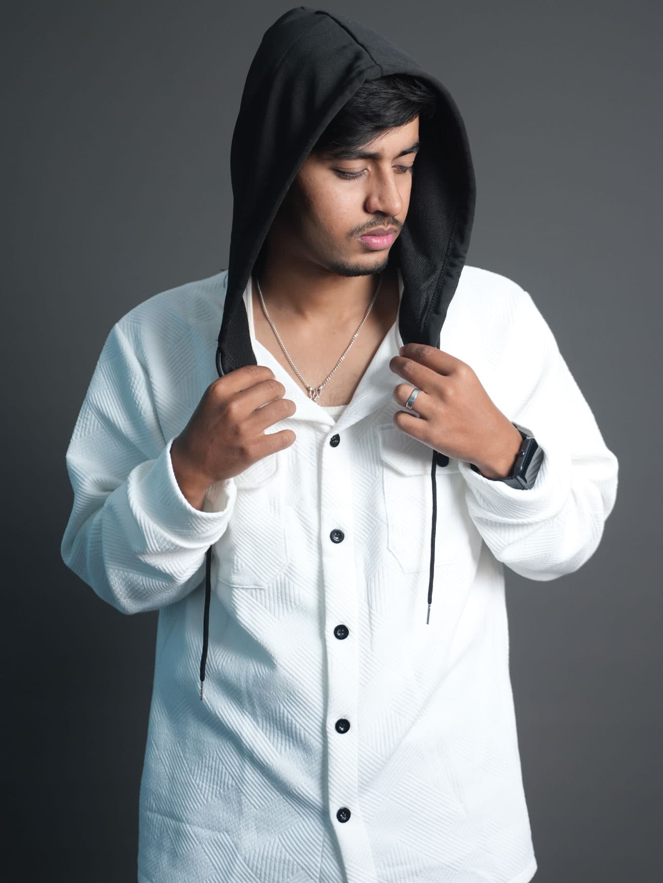 Men's Autumn Cross-Border Jacquard Casual Hooded Color Block Long-Sleeve Cardigan Jacket