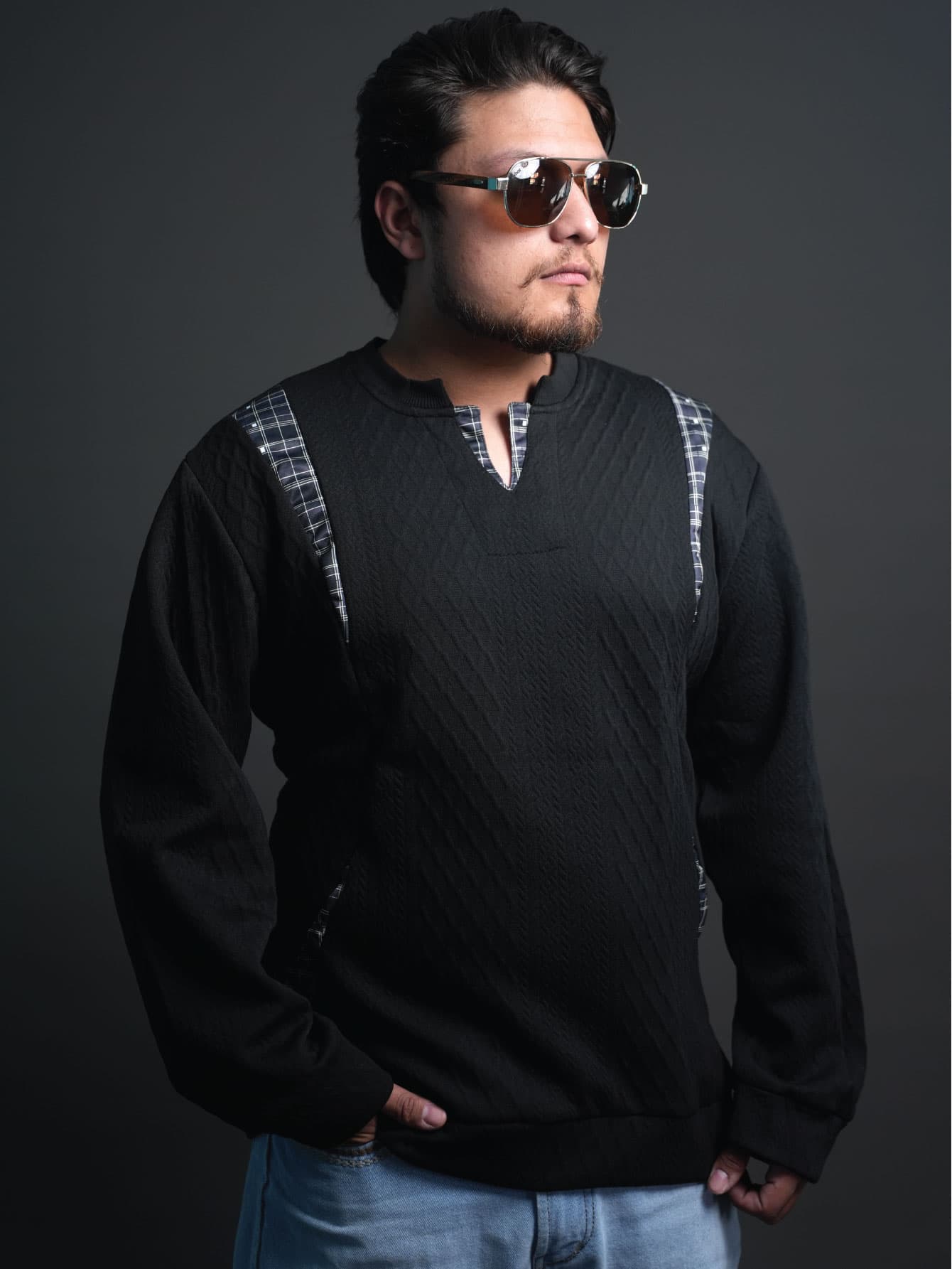 Autumn Men's Jacquard V-Neck Casual Sweatshirt – European & American Style Long Sleeve