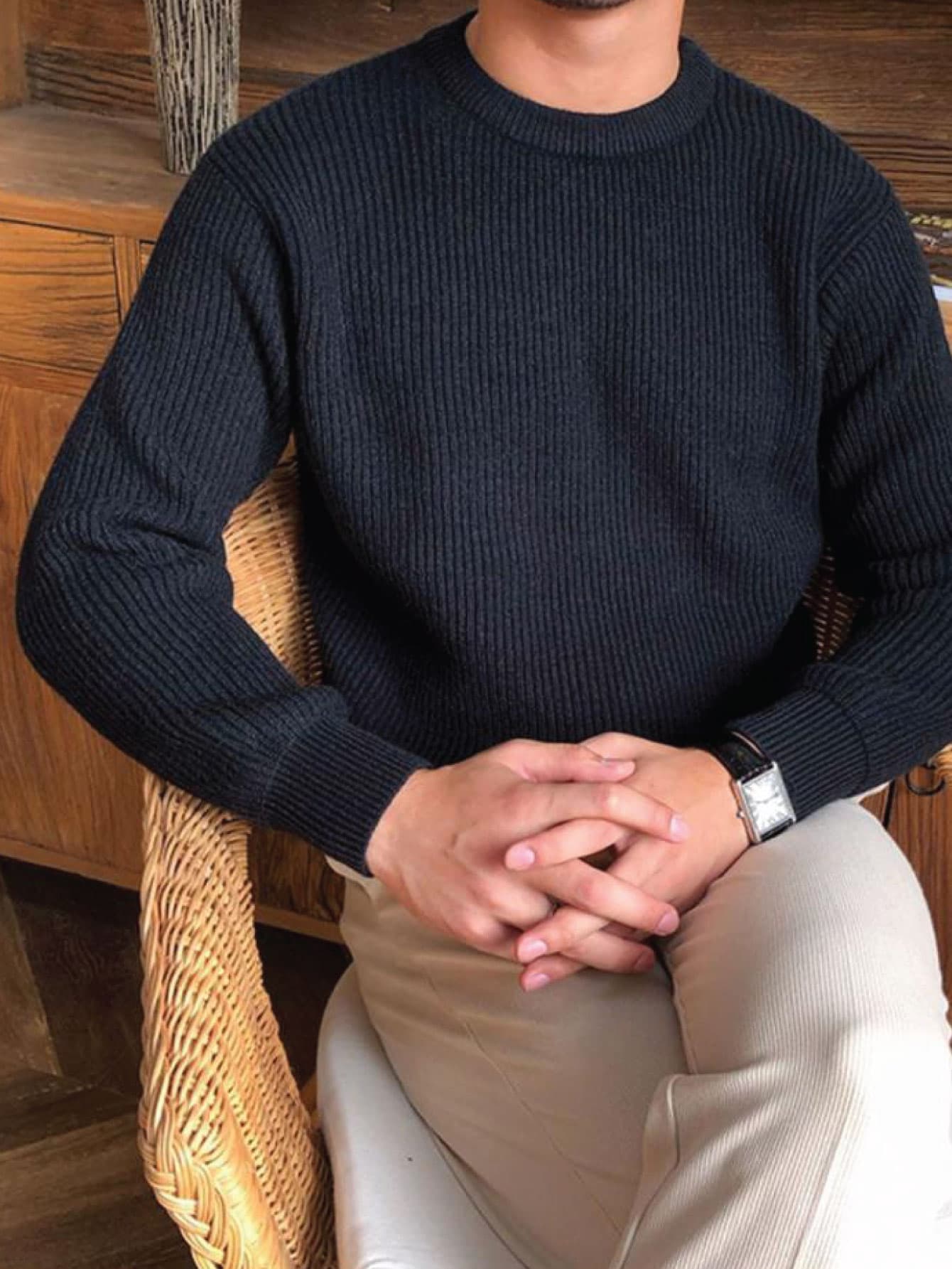 NordicEase Men’s Thick Cotton Knit Sweater – Korean & Japanese Style